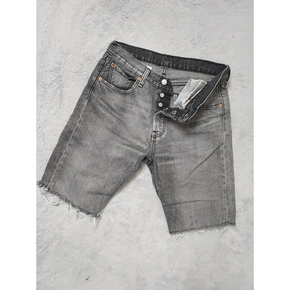Levis Jean Shorts 501 93 Mens 31 Frayed Denim Button Fly Faded Black Grunge